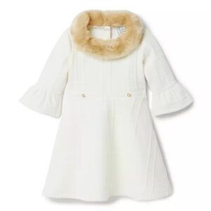 Janie & Jack Elegant White Holiday Dress with Faux Fur Collar